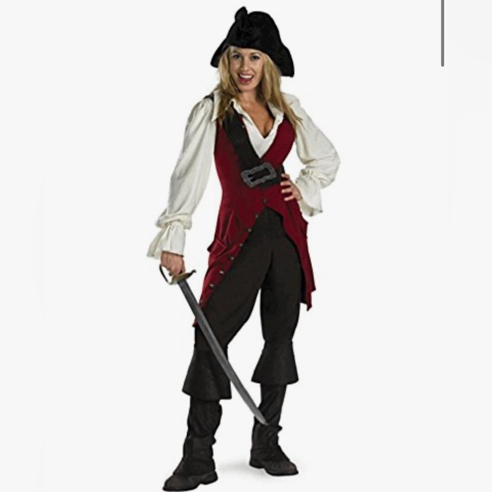 Pirate Costume with Red Vest and Brown Pants